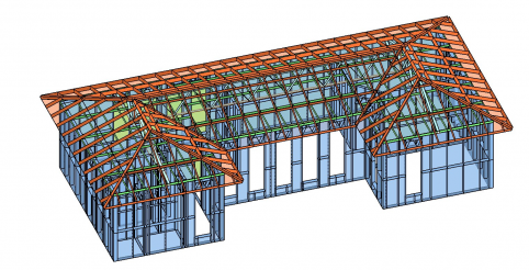 ukázka 3D konstrukce SCS skeletu bungalovu